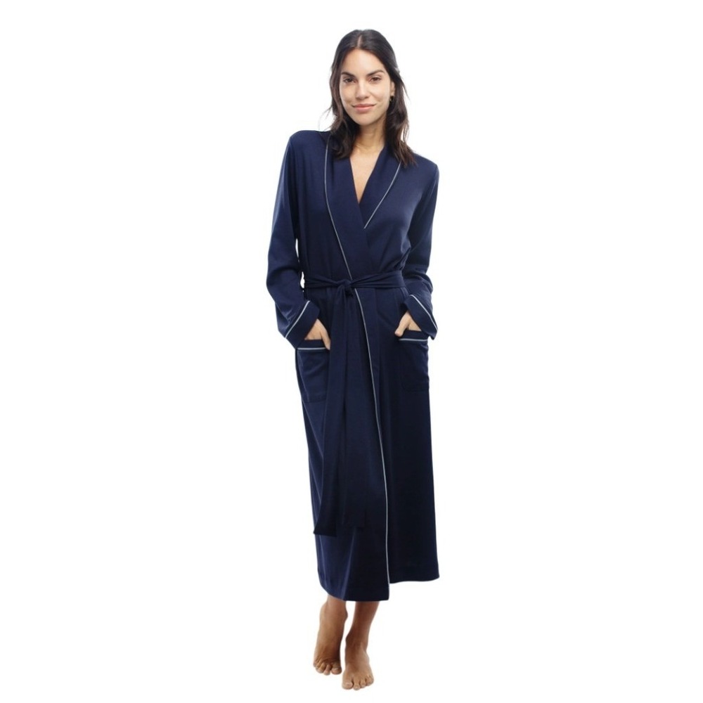 Jijamas‎ The Weekender Robe in Navy Blue Women's M Pima Cotton